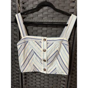 Blue White Striped Crop Top Size M – Button Front Summer Bustier NWOT